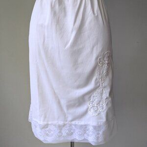 vtg white lace trim floral applique half skirt slip lingerie